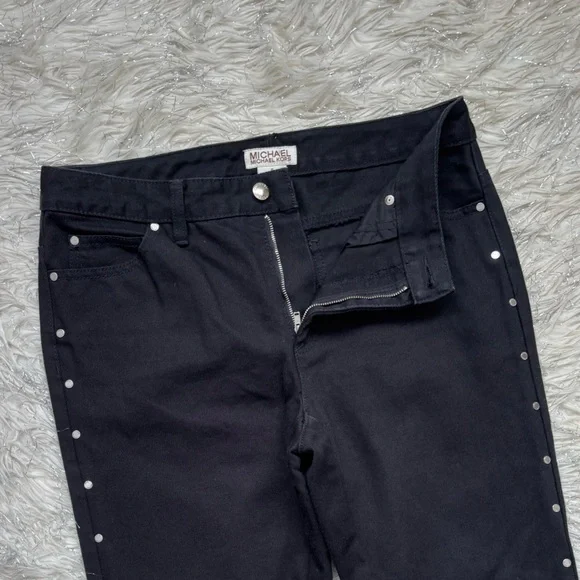 Michael Michael Kors Black Women’s Flare Stud Side Button pants Jeans Size 6 - Picture 9 of 16